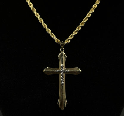 1.19” x 1.95” 10K Hollow Two-Tone Gold Diamond Cut Cross Pendant | 1.71g | 4mm |
