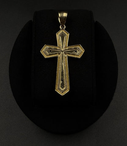 1.13” 10k Semi Solid Yellow Gold Diamond-Cut Cross Pendant | 4.43g | 7mm Bail |