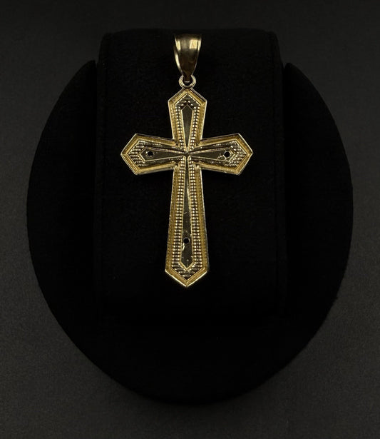 1.13” 10k Semi Solid Yellow Gold Diamond-Cut Cross Pendant | 4.43g | 7mm Bail |