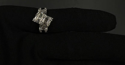 14K Solid White Gold Natural Diamond Baguette Round Cluster Ring Size 7.25 5.87g