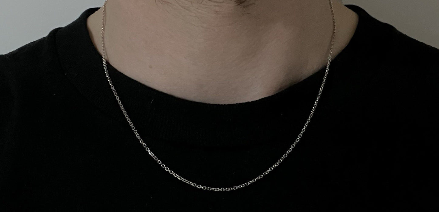 16-18” Adjustable 14K Semi-Solid White Gold Cable Chain | 2.66g | 1.4MM Lobster