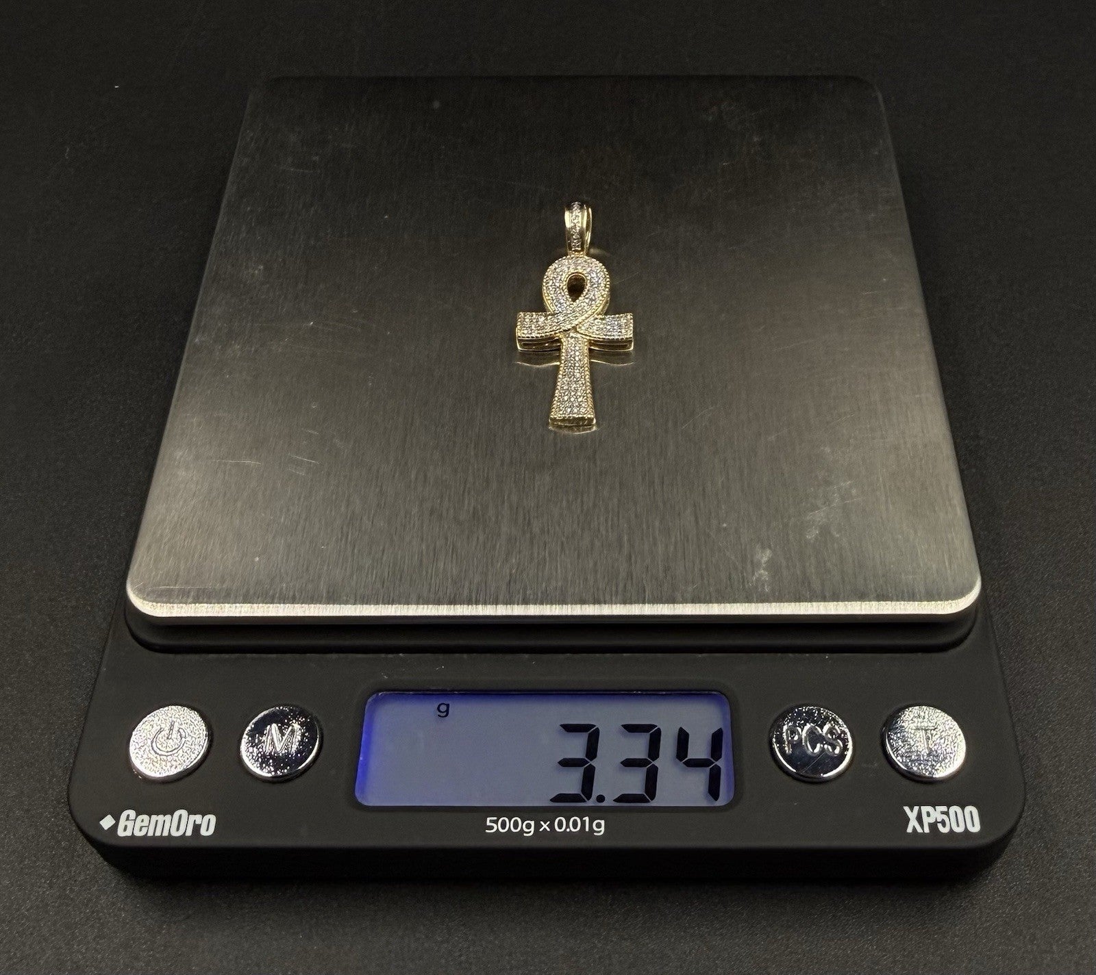 .6” x 1.4” 10k Semi Solid Yellow Gold Natural Diamond Ankh Pendant | 3.34g |