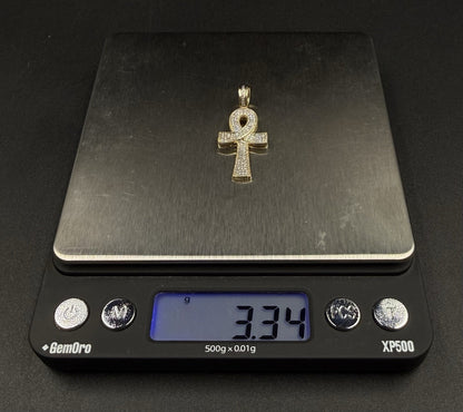 .6” x 1.4” 10k Semi Solid Yellow Gold Natural Diamond Ankh Pendant | 3.34g |