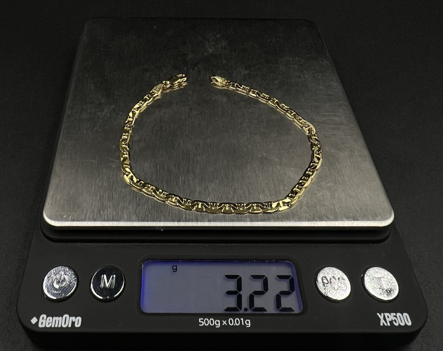 7” 10K Semi-Solid Yellow Gold Diamond Cut Anchor/Mariner Bracelet 3.21g | 3.2mm