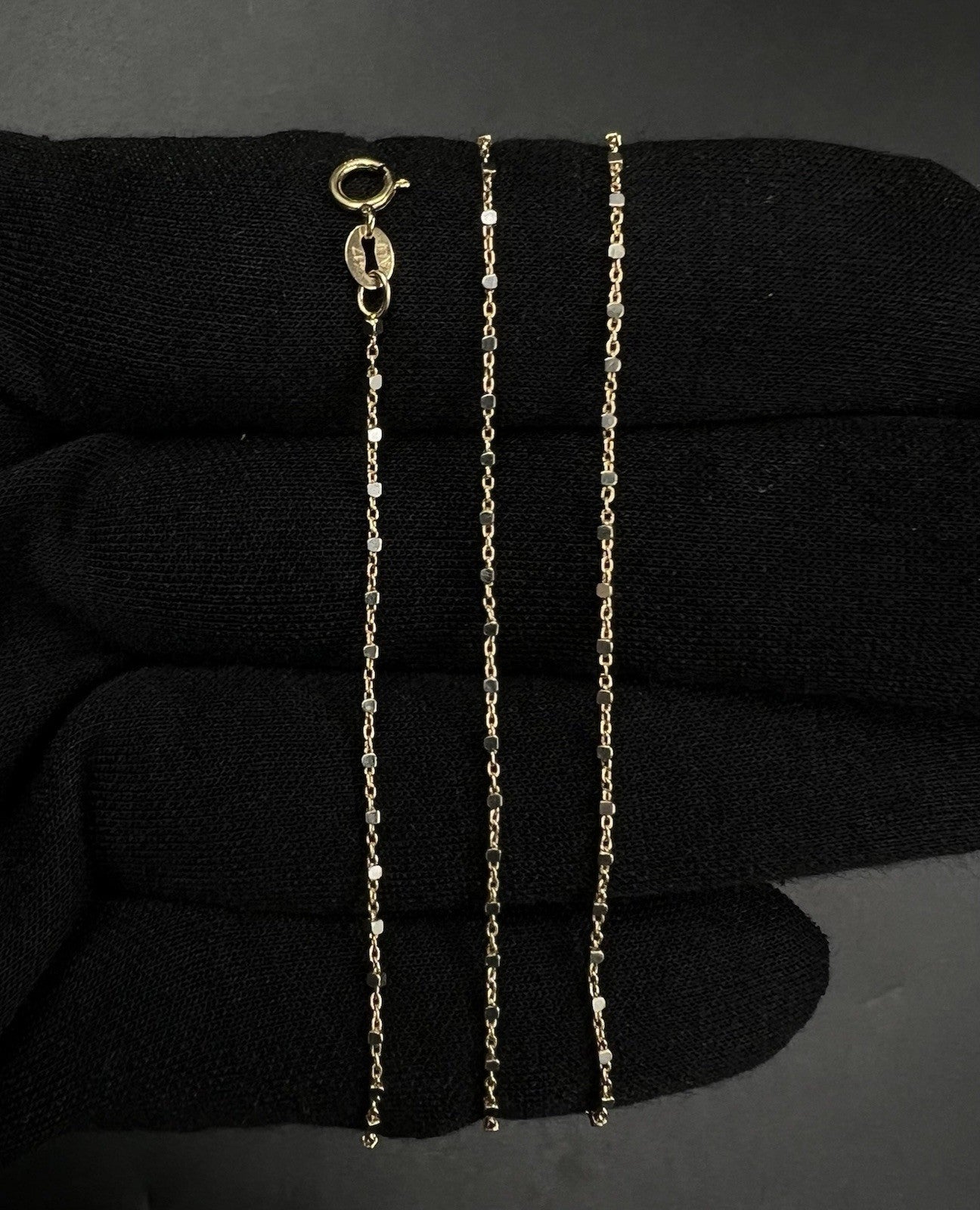 17” 10K Solid Yellow Gold Station Bead Chain | 1.96g | 1MM | Lobster Clasp |
