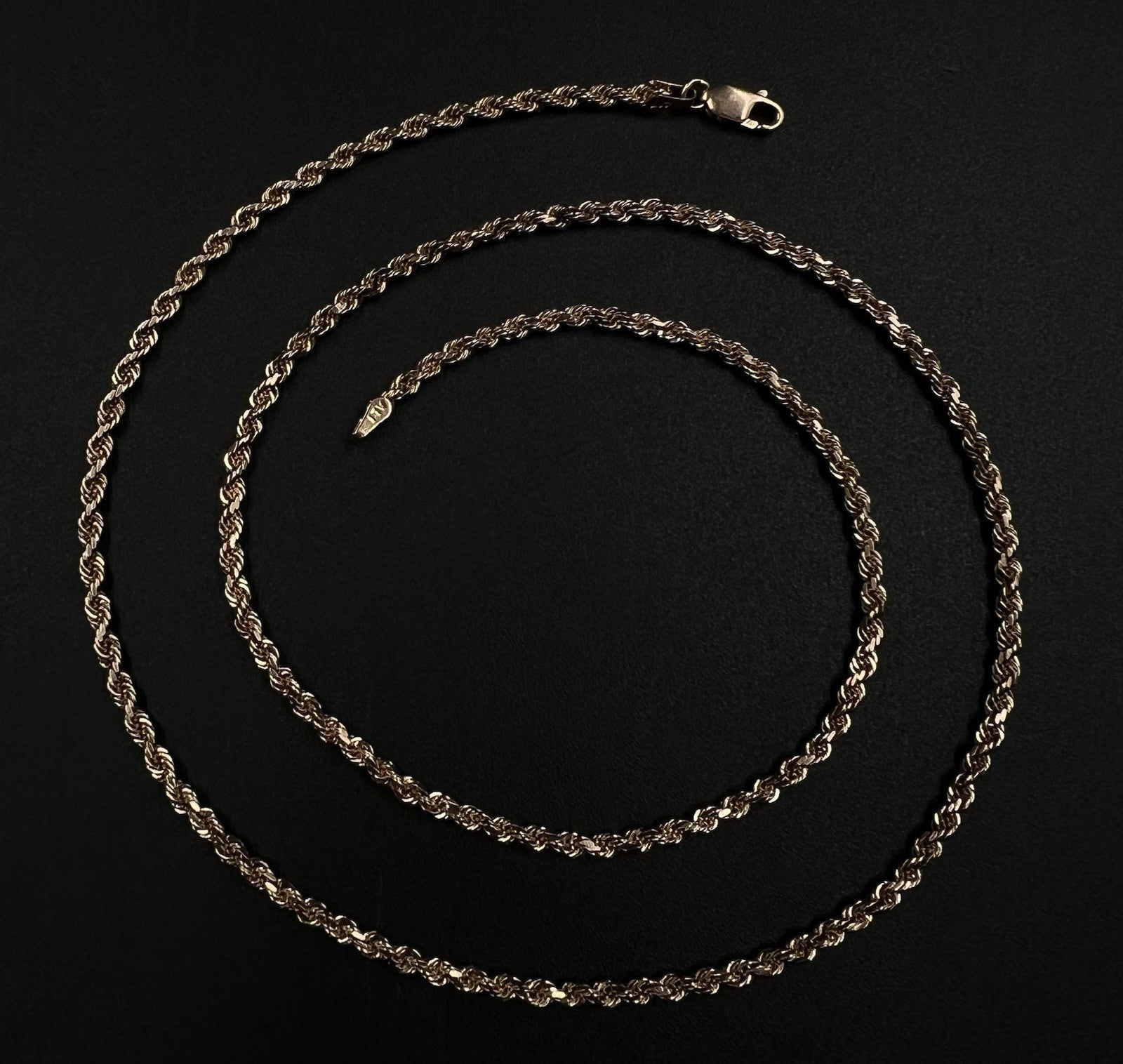 22” 10K Semi-Solid Rose Gold Diamond Cut Rope Chain | 13.66g | 2.8MM | Lobster |