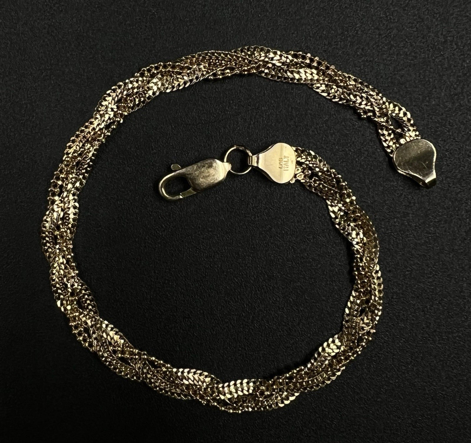 7.25” 14K Hollow Yellow Gold Diamond Cut Braided Curb + Bead Bracelet 4.31g 5MM