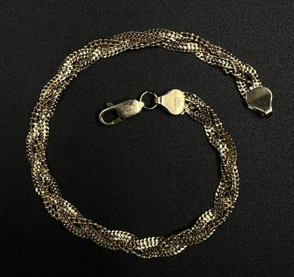 7.25” 14K Hollow Yellow Gold Diamond Cut Braided Curb + Bead Bracelet 4.31g 5MM