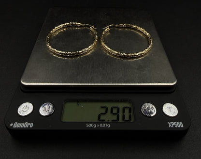 1.61” 14K Hollow Yellow Gold Diamond-Cut Hoop Earrings | 2.89g | 3mm Thick |