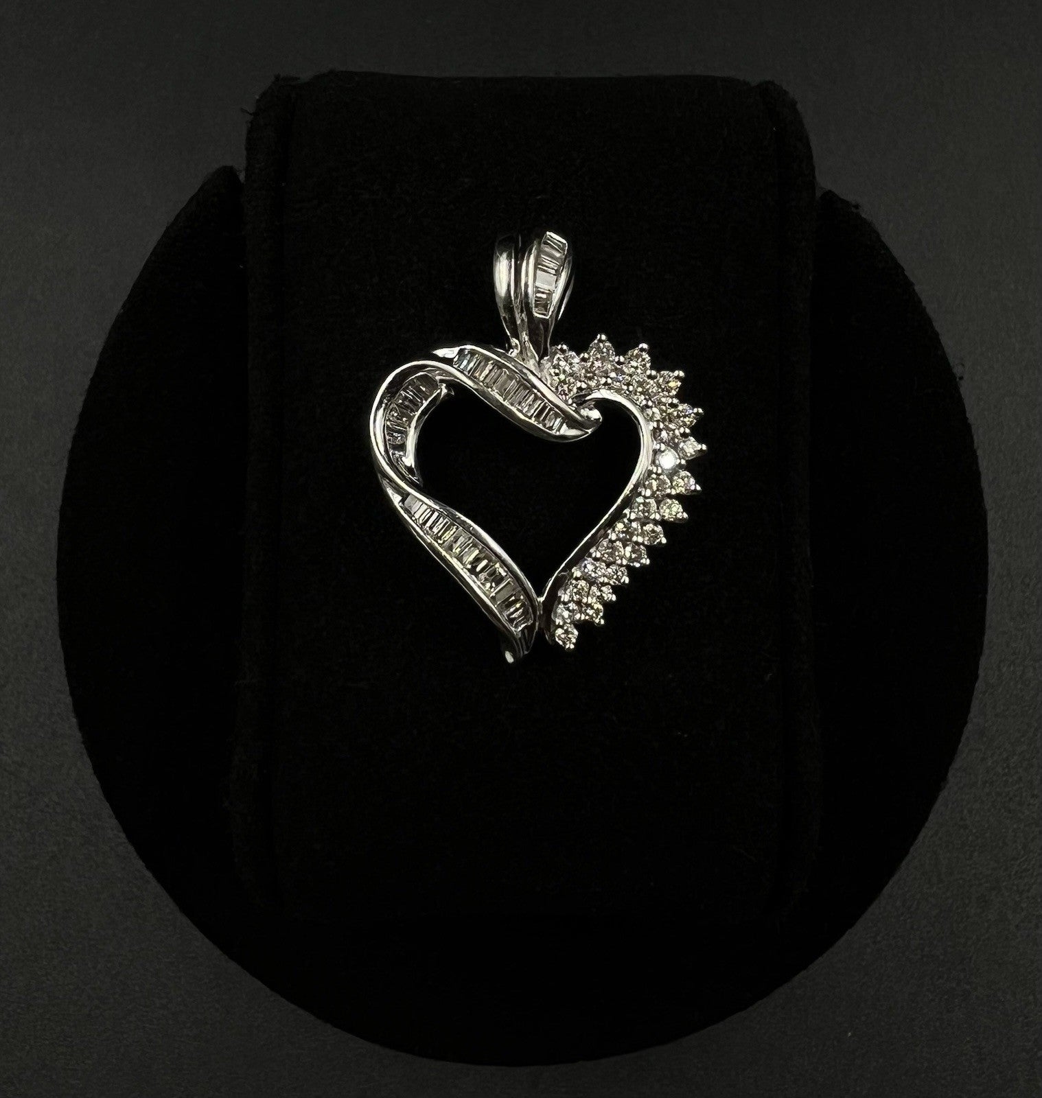 .93” x 1.23” 14K Semi-Solid White Gold Natural Diamond Heart Pendant 6.77g | 4MM