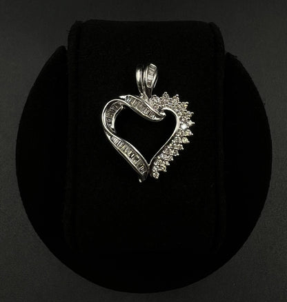 .93” x 1.23” 14K Semi-Solid White Gold Natural Diamond Heart Pendant 6.77g | 4MM