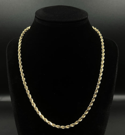 18.25” 14K Semi-Solid Yellow Gold Diamond Cut Rope Chain 8.53g | 3.8MM Lobster