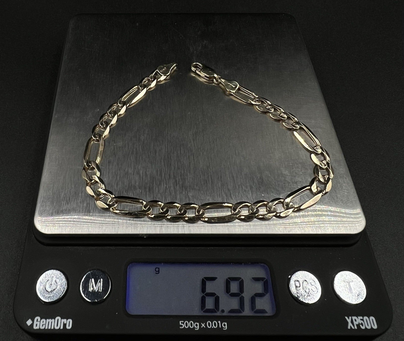 8” 10K Semi-Solid Yellow Gold Diamond Cut Figaro Bracelet 6.91g | 6mm Lobster |