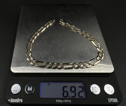 8” 10K Semi-Solid Yellow Gold Diamond Cut Figaro Bracelet 6.91g | 6mm Lobster |