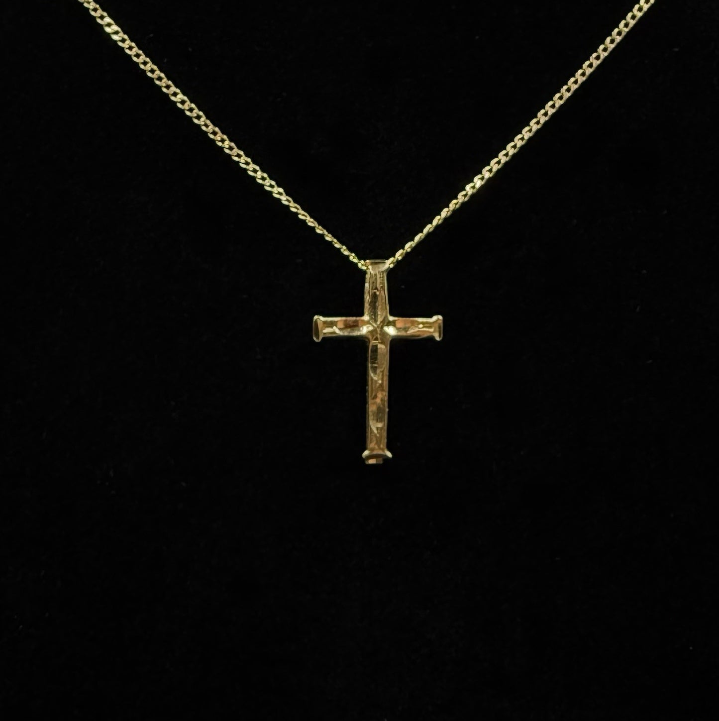 .46” 14K Solid Yellow Gold Diamond-Cut Cross Pendant | .55g | 2mm x 3.5mm Bail