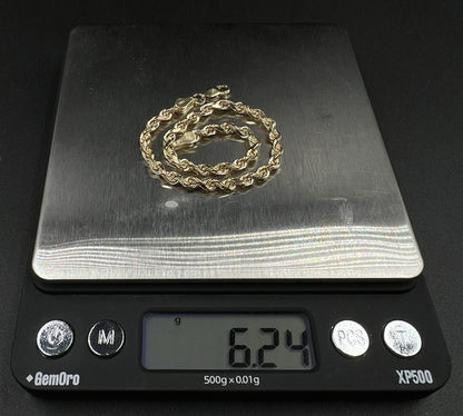 8” 14K Semi-Solid Yellow Gold Diamond Cut Rope Bracelet | 6.24g | 3.5MM | OR |