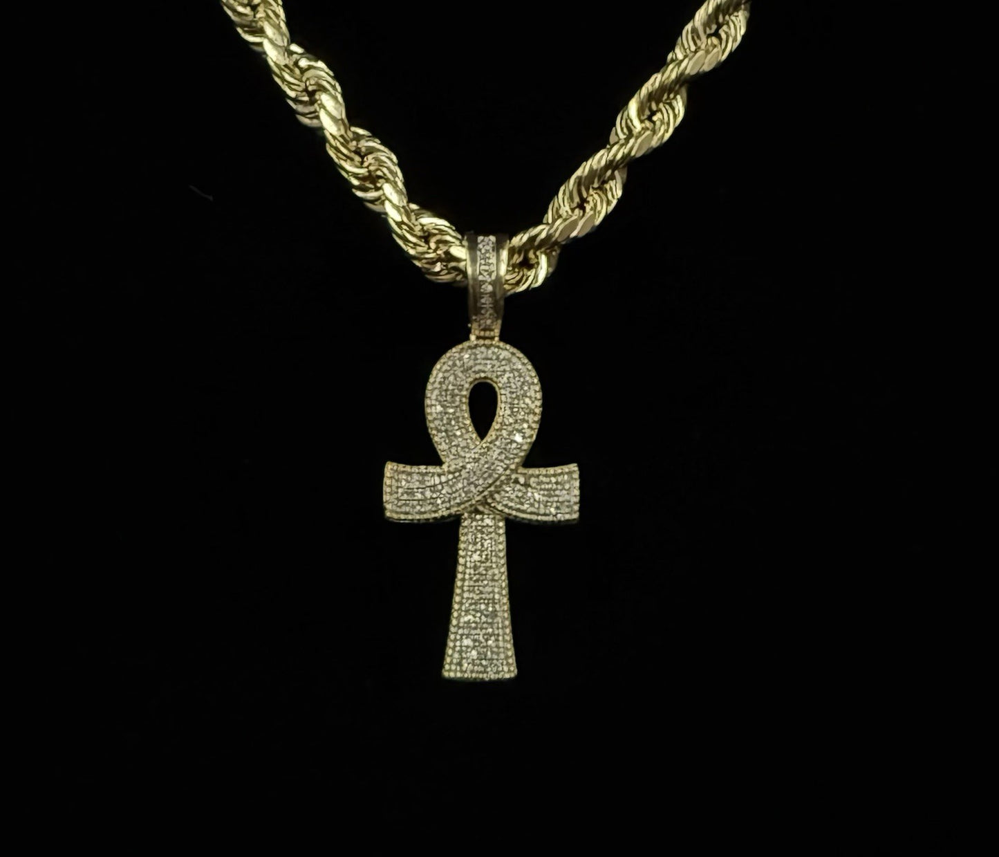 .6” x 1.4” 10k Semi Solid Yellow Gold Natural Diamond Ankh Pendant | 3.34g |