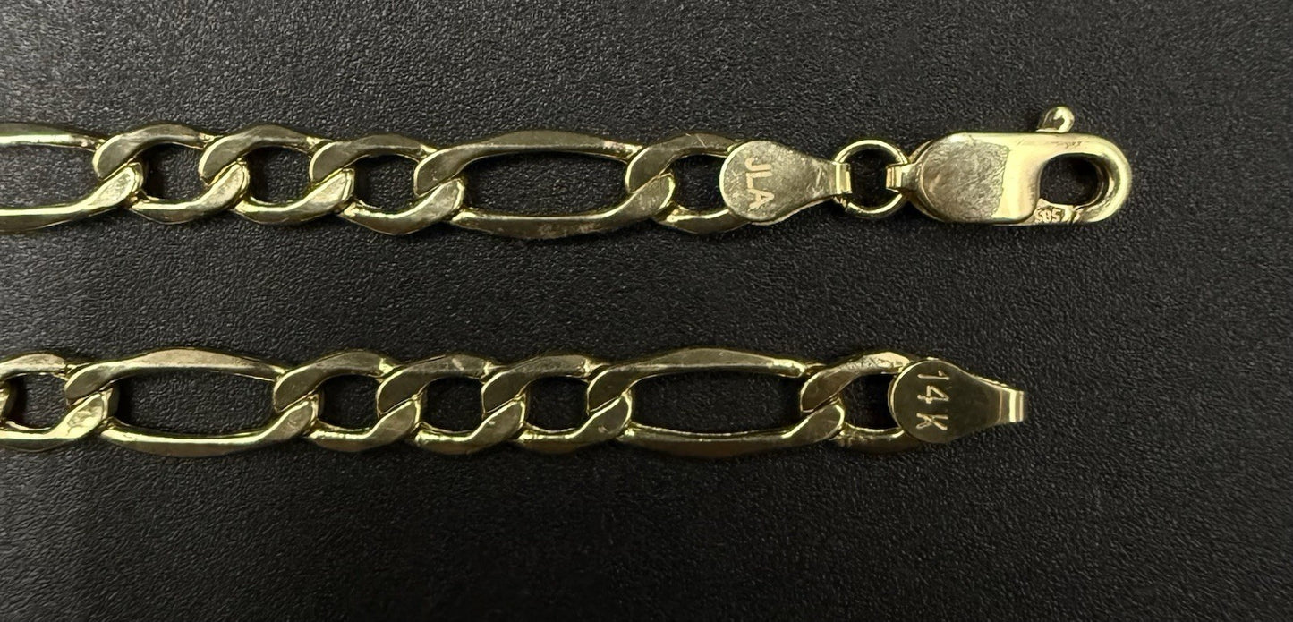 20” 14k Hollow Yellow Gold Figaro Chain 8g |5.4mm | Lobster Clasp |