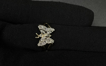 10K Solid Yellow Gold Natural Diamond Baguette Butterfly Ring ~.2ct Size 9 2.79g
