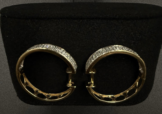 0.92” 10k Solid Yellow Gold Natural Diamond Hoop Earrings 4g | 4.4mm i-Clarity