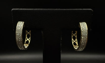 0.92” 10k Solid Yellow Gold Natural Diamond Hoop Earrings 4g | 4.4mm i-Clarity