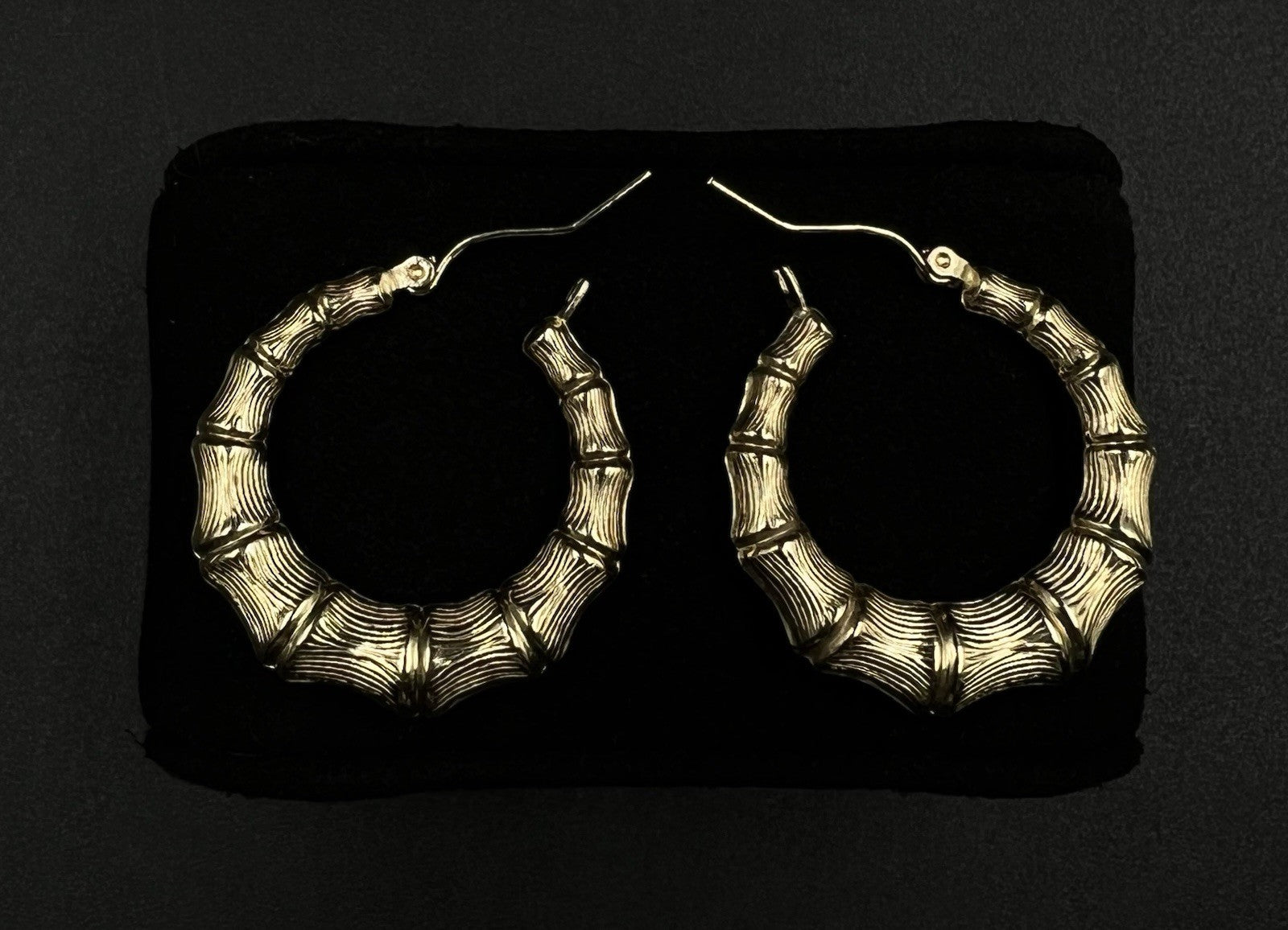 1.1” 10K Hollow Yellow Gold Bamboo Hoop Earrings | 3g | 5MM Thick |