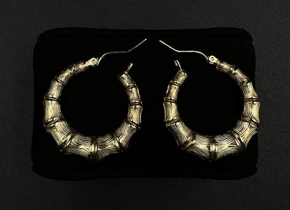 1.1” 10K Hollow Yellow Gold Bamboo Hoop Earrings | 3g | 5MM Thick |
