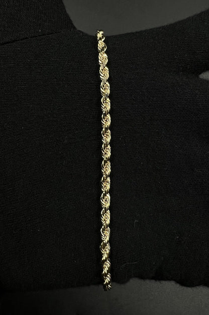 8” 10K Semi-Solid Yellow Gold Diamond Cut Rope Bracelet | 9.16g | 3.8MM Lobster