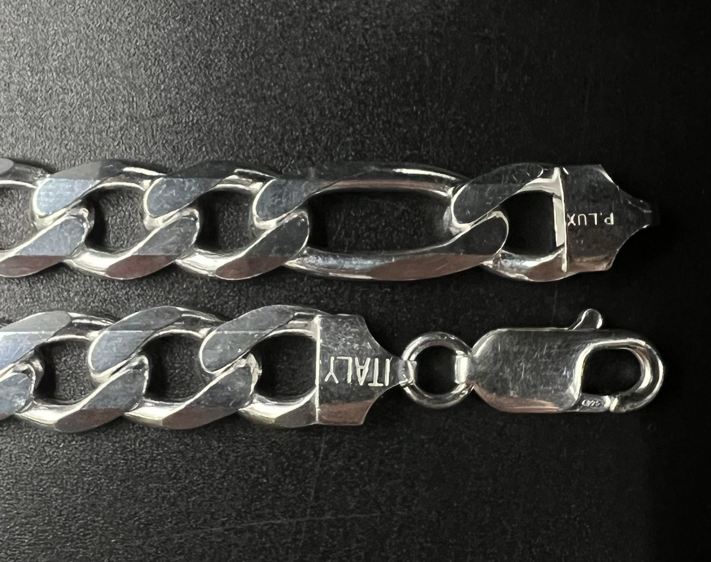 9” 925 Solid Sterling Silver Diamond Cut Figaro Bracelet 25.07g | 9.2mm | Italy