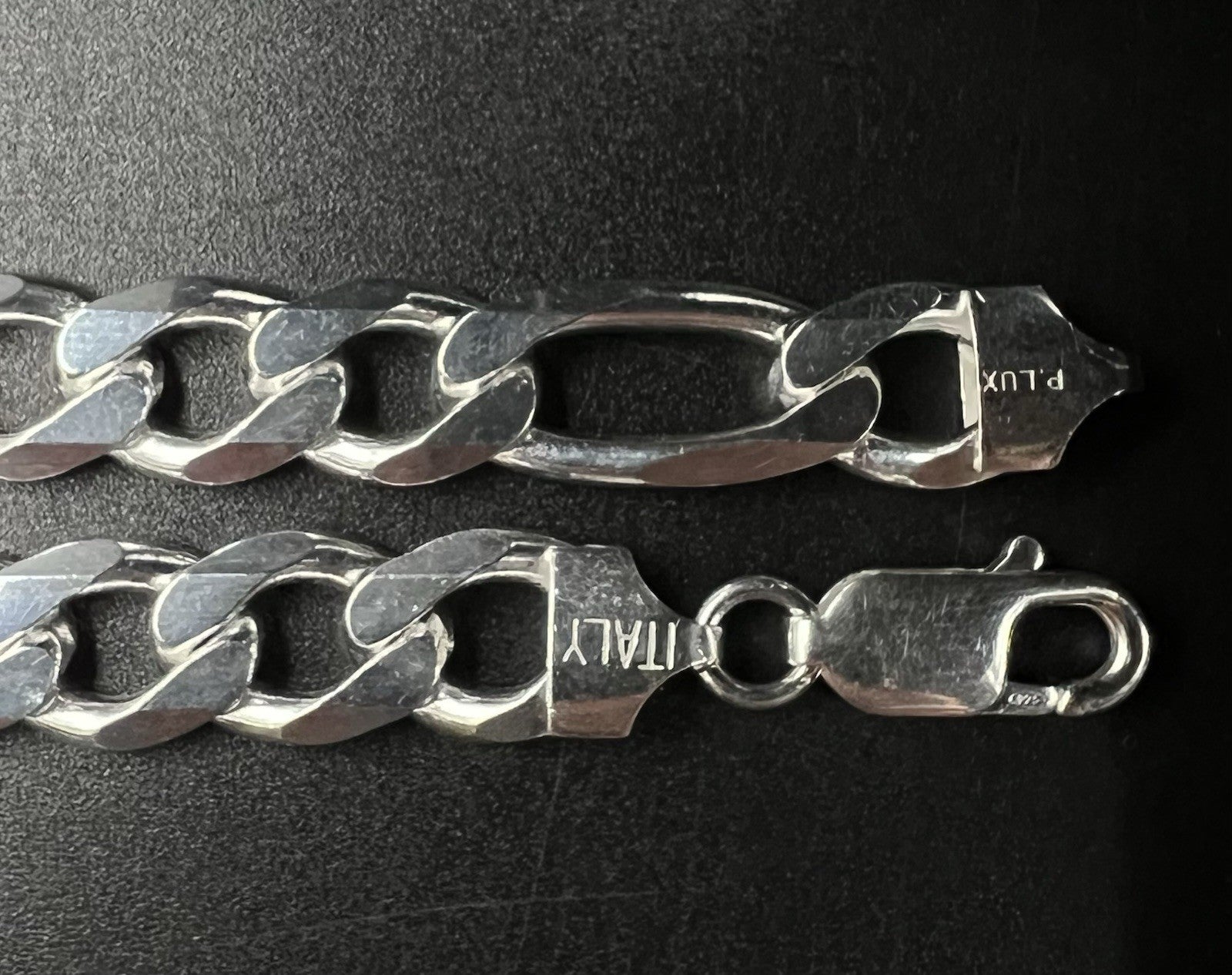9” 925 Solid Sterling Silver Diamond Cut Figaro Bracelet 25.07g | 9.2mm | Italy