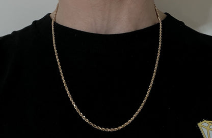 22” 10K Semi-Solid Rose Gold Diamond Cut Rope Chain | 13.66g | 2.8MM | Lobster |