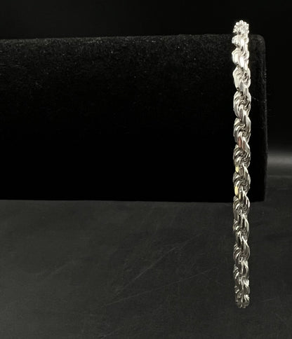9” 925 Solid Sterling Silver Diamond Cut Rope Bracelet | 17.15g | 4.8mm | Italy