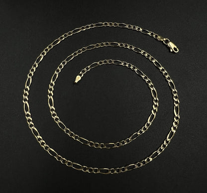 21.75” 14K Solid Yellow Gold Diamond Cut Figaro Chain | 9.04g | 3.2mm | Italy |