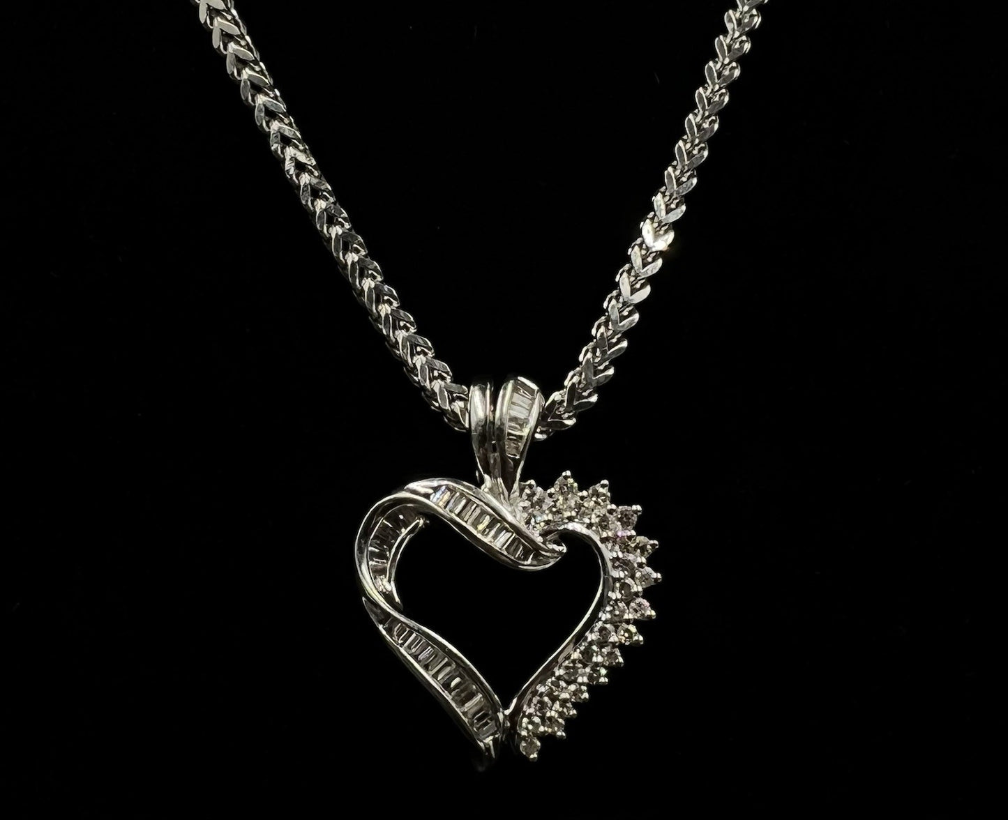 .93” x 1.23” 14K Semi-Solid White Gold Natural Diamond Heart Pendant 6.77g | 4MM