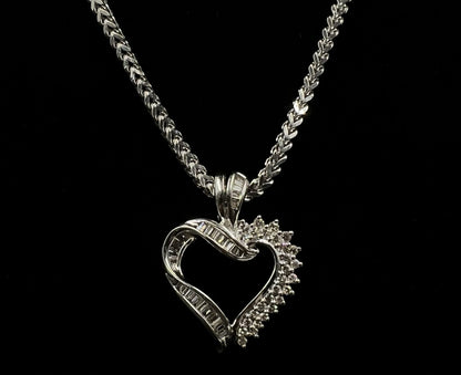 .93” x 1.23” 14K Semi-Solid White Gold Natural Diamond Heart Pendant 6.77g | 4MM