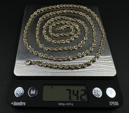 32” 14K Hollow Yellow Gold Rope Chain | 7.42g | 4MM | Lobster Clasp |