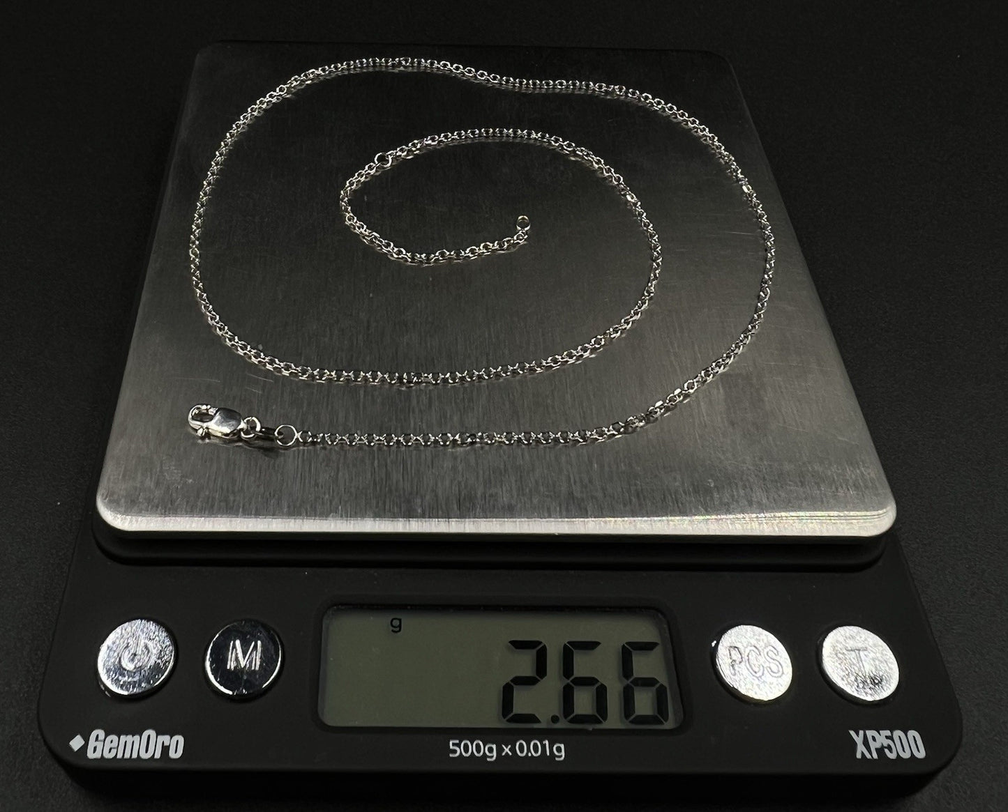 16-18” Adjustable 14K Semi-Solid White Gold Cable Chain | 2.66g | 1.4MM Lobster