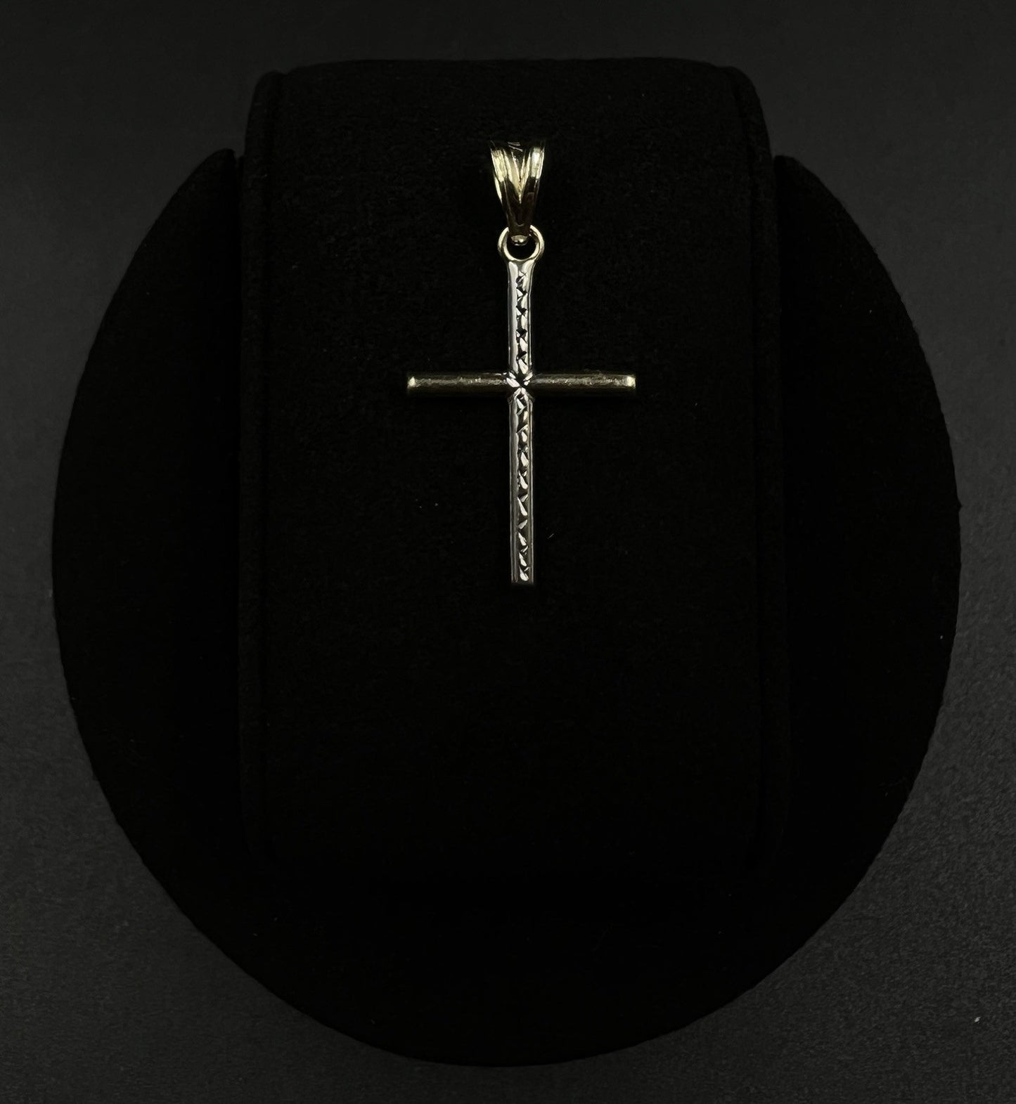 .67” x 1.32” 14K Hollow Two-Tone Gold Diamond Cut Cross Pendant .76g 4.5MM Bail