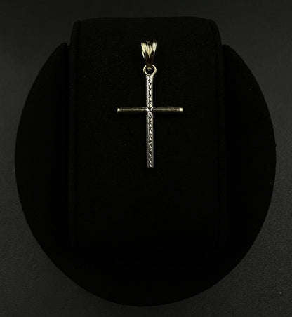 .67” x 1.32” 14K Hollow Two-Tone Gold Diamond Cut Cross Pendant .76g 4.5MM Bail