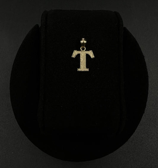 .45” x .65” 10K Solid Yellow Gold Diamond Cut Letter “T” Pendant .49g | 3.4MM |