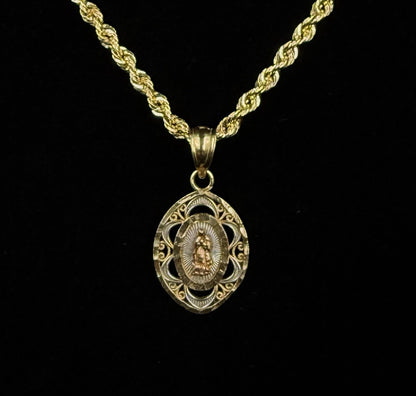 0.42” 14k Tri-tone Diamond Cut Solid Gold Virgin Mary Pendant 1.12g | 3.5mm Bail