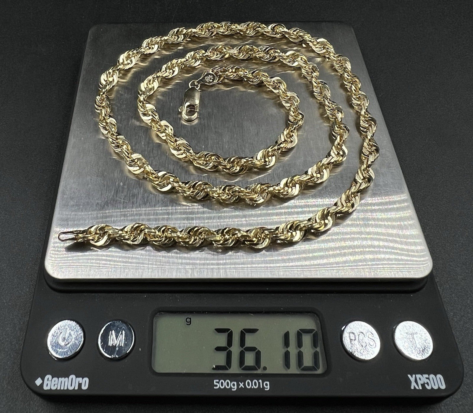 22.75” 10K Solid Yellow Gold Diamond Cut Rope Chain | 36.07g | 5.4MM | Lobster |