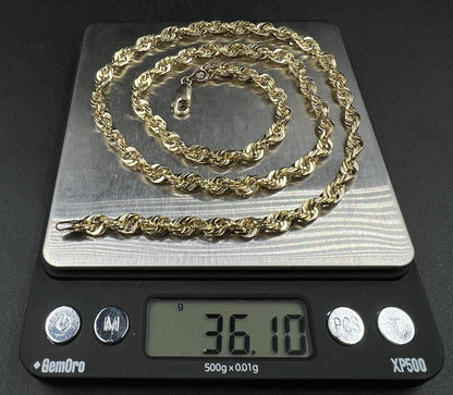22.75” 10K Solid Yellow Gold Diamond Cut Rope Chain | 36.07g | 5.4MM | Lobster |