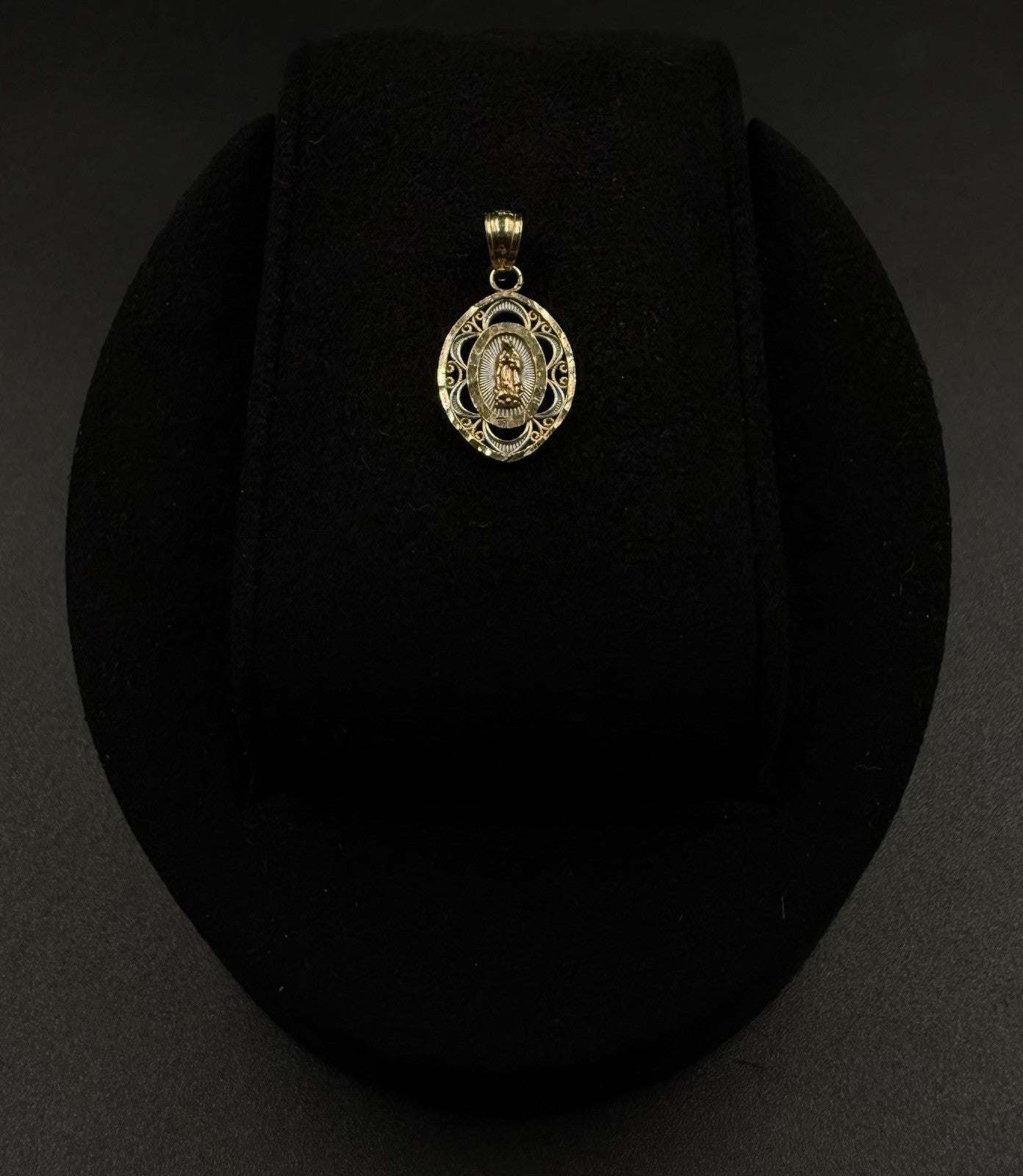 0.42” 14k Tri-tone Diamond Cut Solid Gold Virgin Mary Pendant 1.12g | 3.5mm Bail