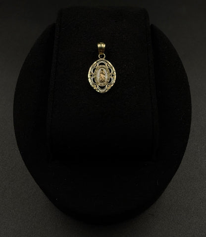 0.42” 14k Tri-tone Diamond Cut Solid Gold Virgin Mary Pendant 1.12g | 3.5mm Bail