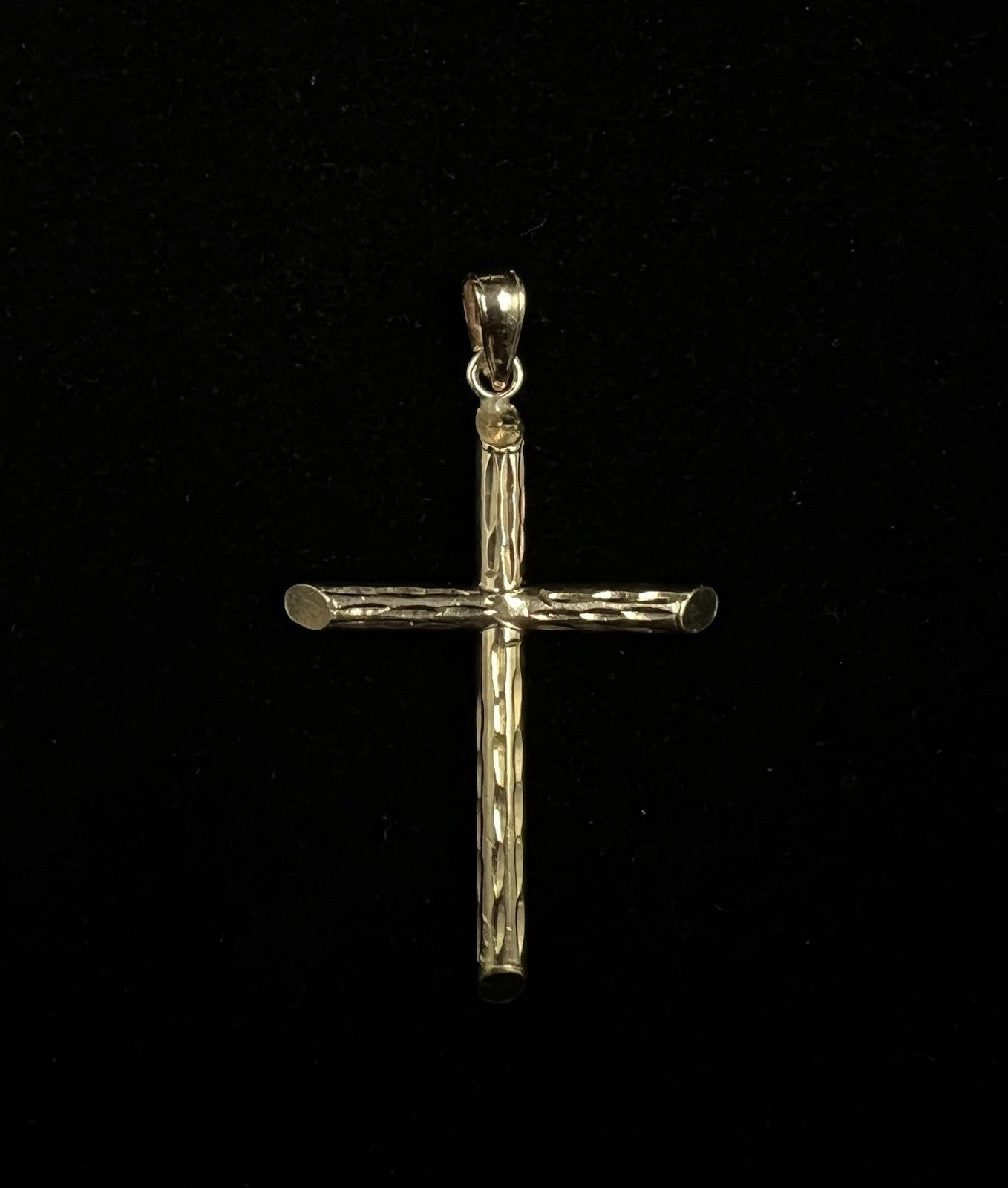 1.01” x 1.71” 10K Hollow Yellow Gold Diamond Cut Cross Pendant 1.66g Fits 2.5MM