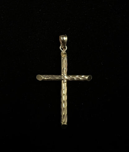 1.01” x 1.71” 10K Hollow Yellow Gold Diamond Cut Cross Pendant 1.66g Fits 2.5MM