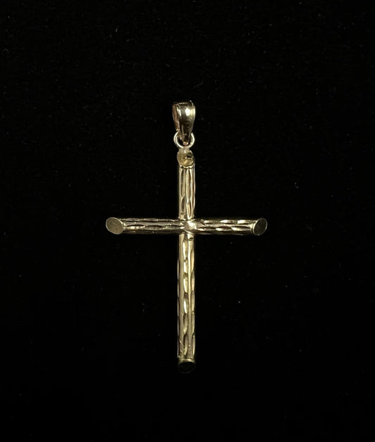 1.01” x 1.71” 10K Hollow Yellow Gold Diamond Cut Cross Pendant 1.66g Fits 2.5MM