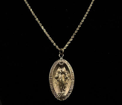 .65” x 1.3” 10K Hollow Yellow Gold Virgin Mary Pendant | 1.26g | 2.8mm Bail |