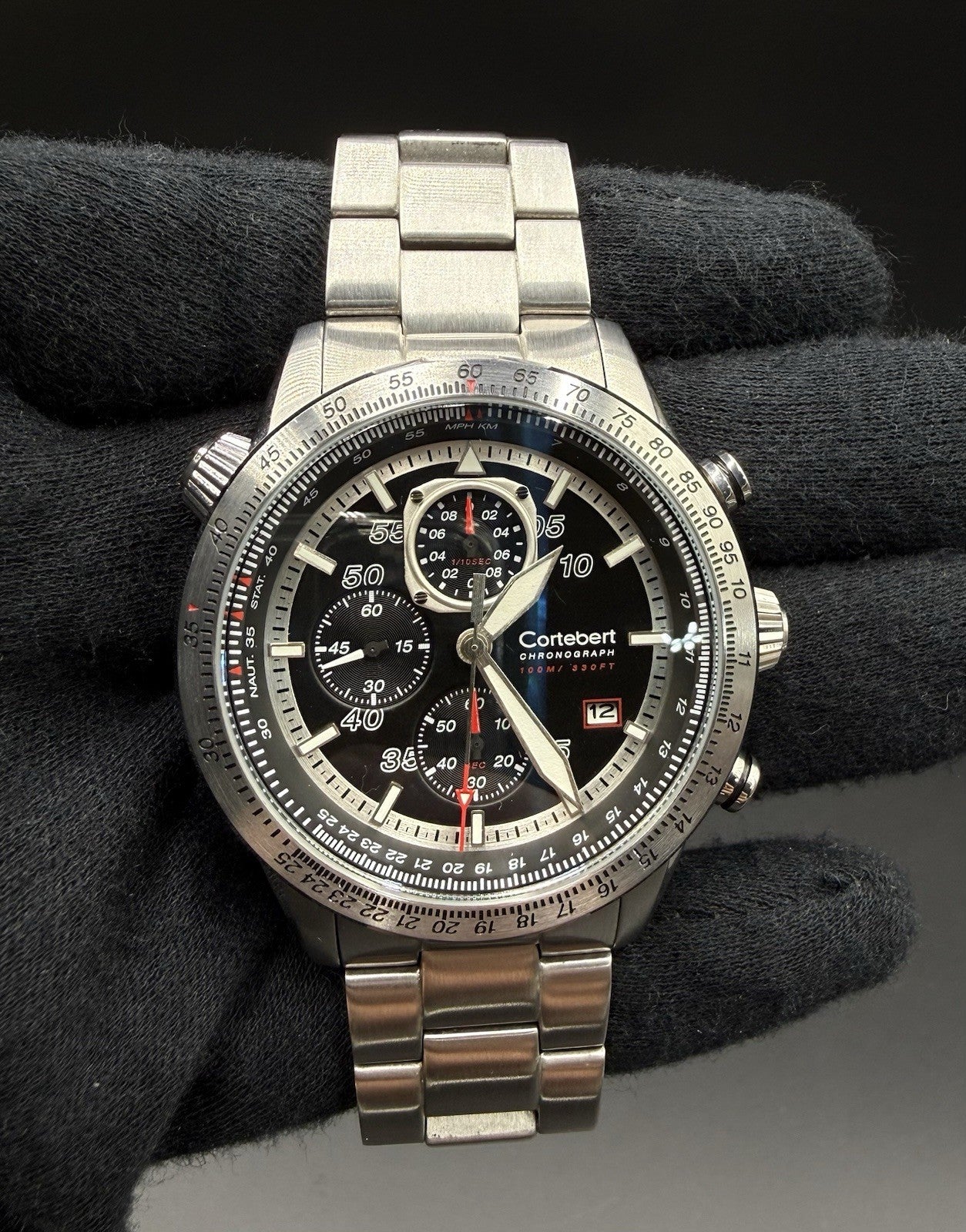 Cortebert Elevation Men’s 44MM Pilot Chronograph Date Watch CB-3003 - Slide Rule